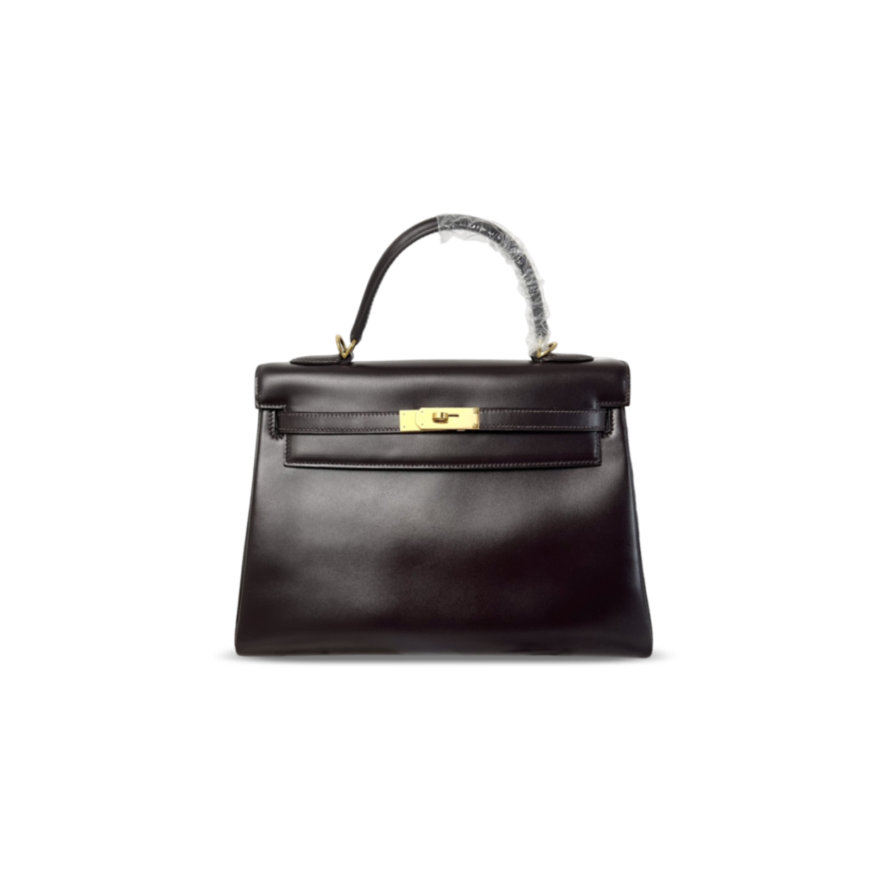 H**me5 master kelly 32 box leather chocolate brown gold hardware (32*23*10.5cm)